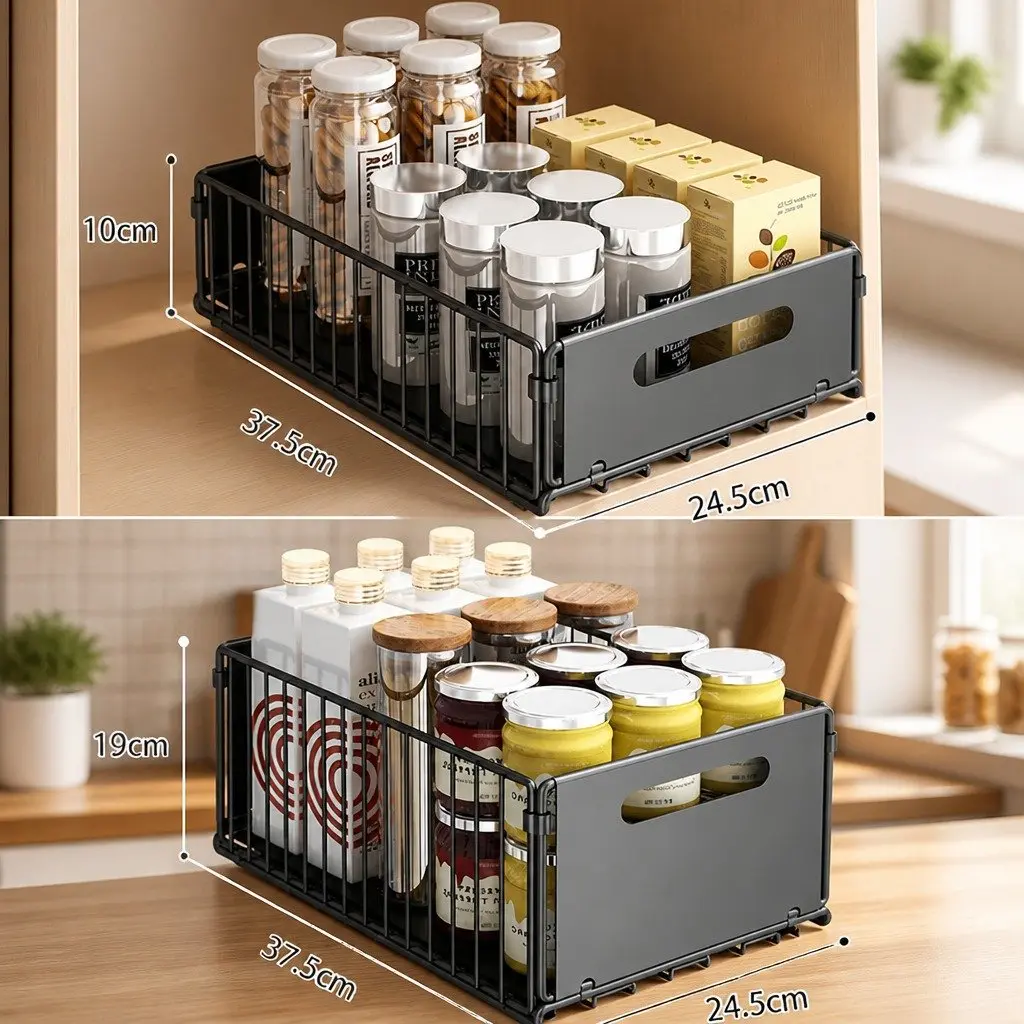 Pull Out Cabinet Kitchen Organizer Drawers 2 Pack Adhesive Pantry Storage