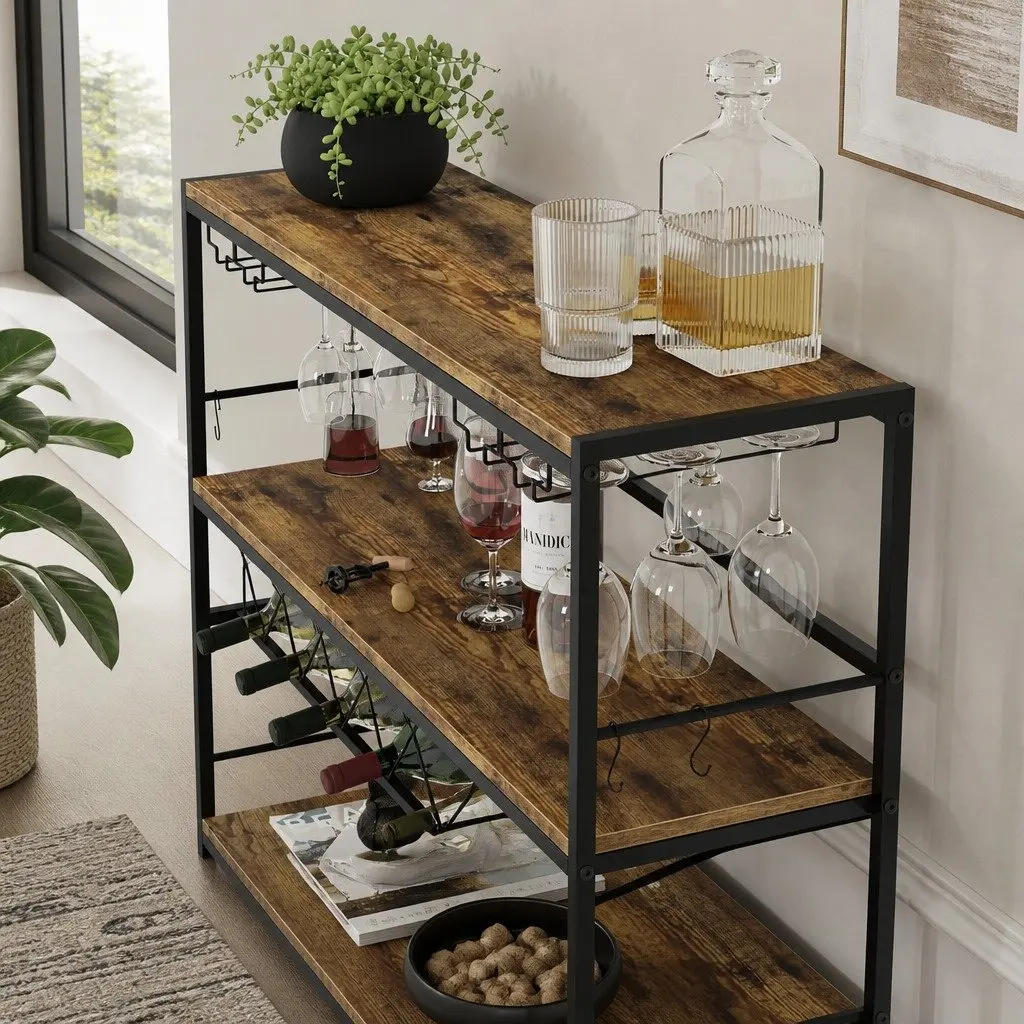 Wine Rack for Kitchen Bar Pantry Cellar Large Metal Frame Wood Countertop 20 Bottle Storage