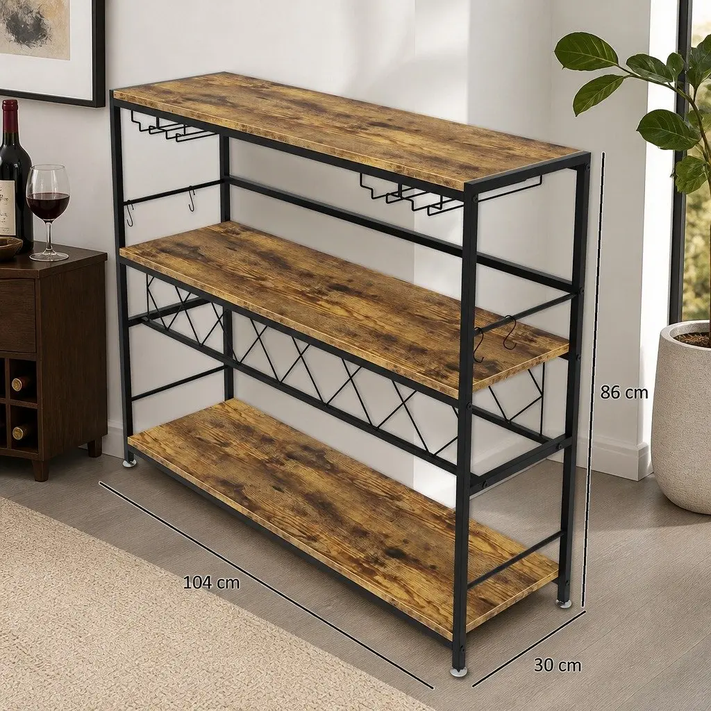 Wine Rack for Kitchen Bar Pantry Cellar Large Metal Frame Wood Countertop 20 Bottle Storage