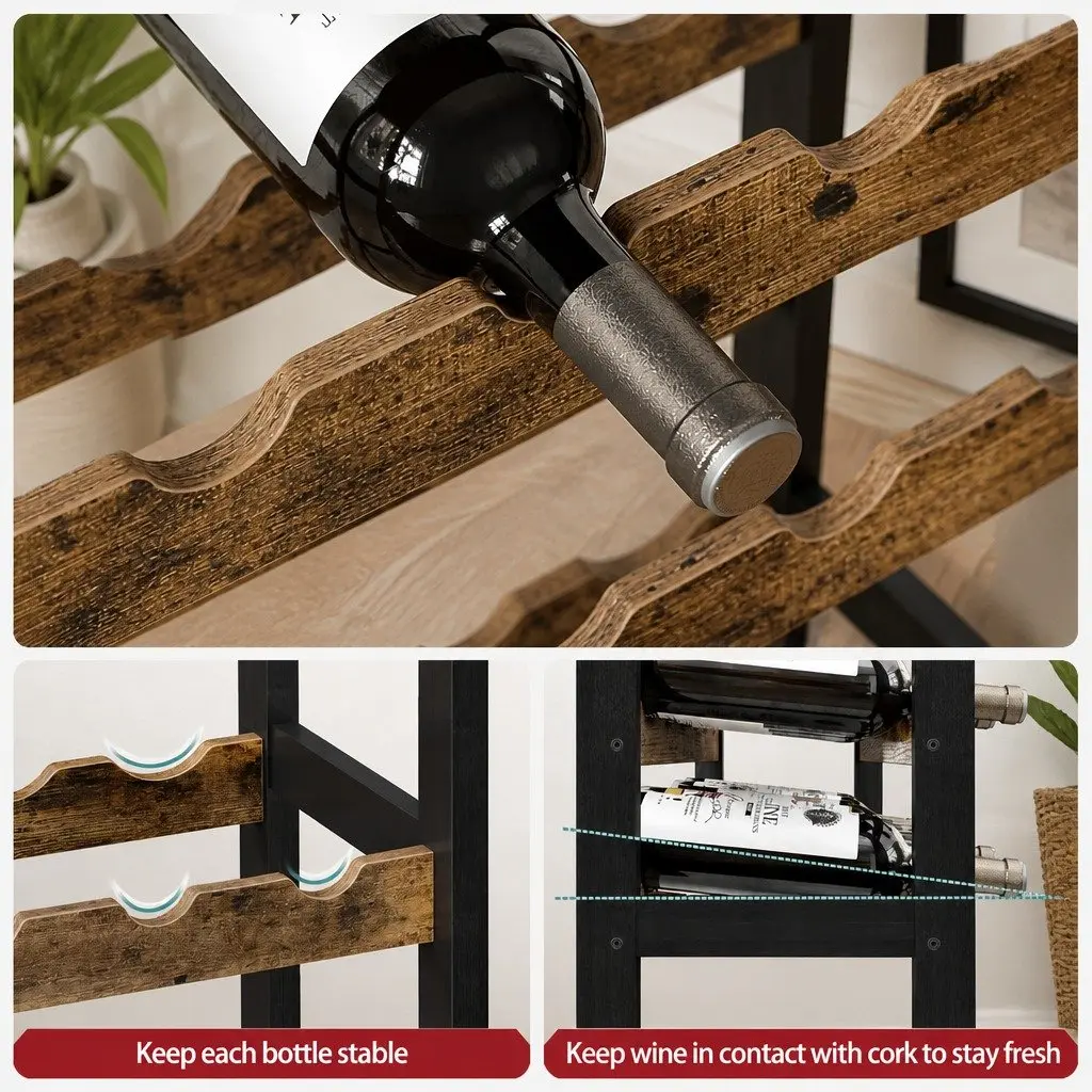 Wine Rack for Kitchen Bar Pantry Cellar 24 Bottles 10 Glasses Metal Frame Wood Countertop