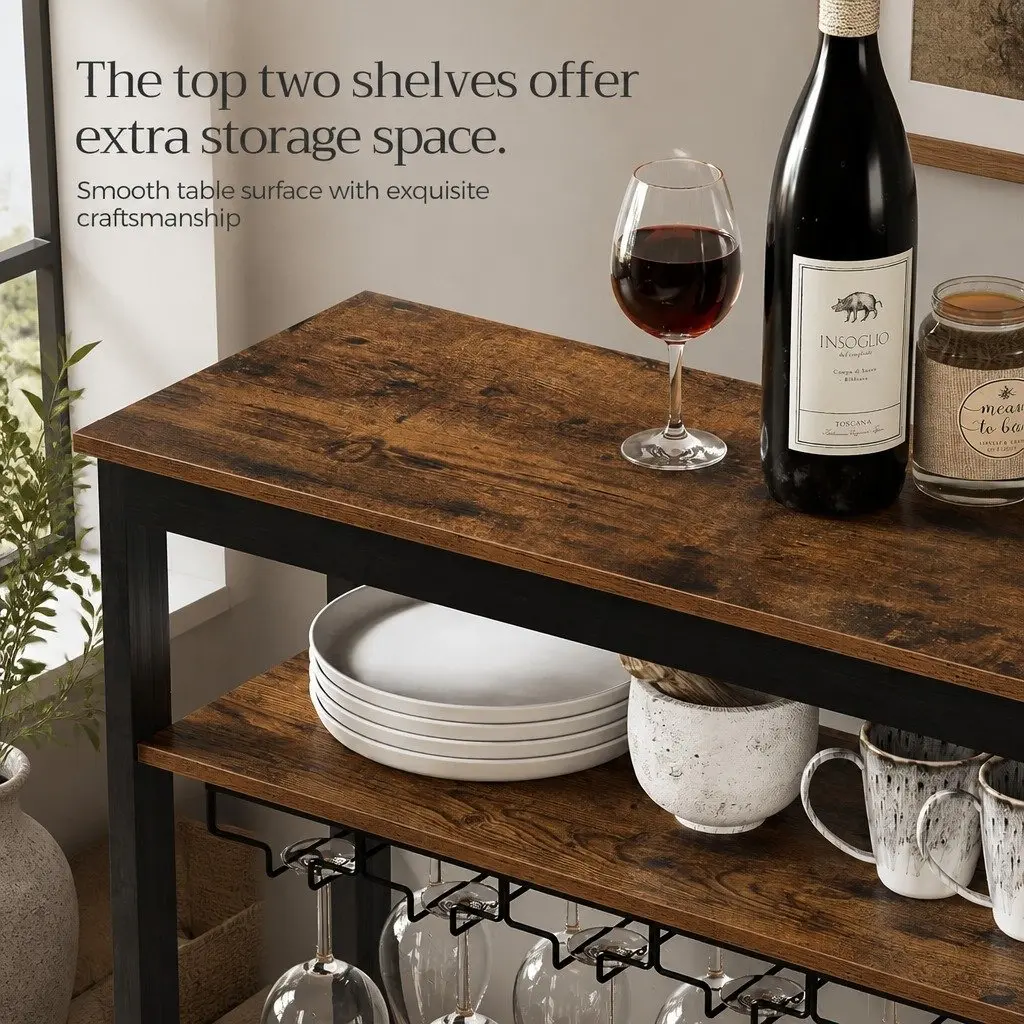 Wine Rack for Kitchen Bar Pantry Cellar 24 Bottles 10 Glasses Metal Frame Wood Countertop