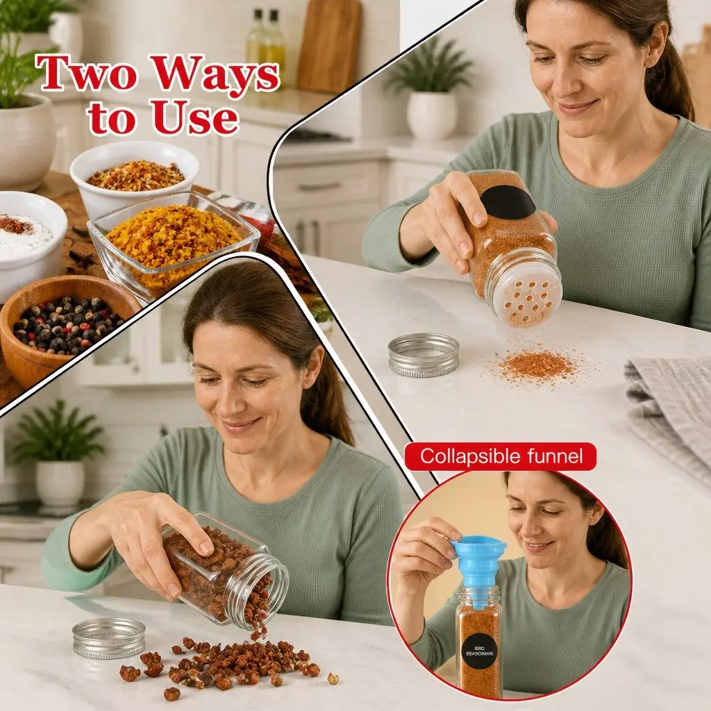 Glass Spice Jars for Kitchen Storage 24 Pack with Shaker Lids Labels and Funnel