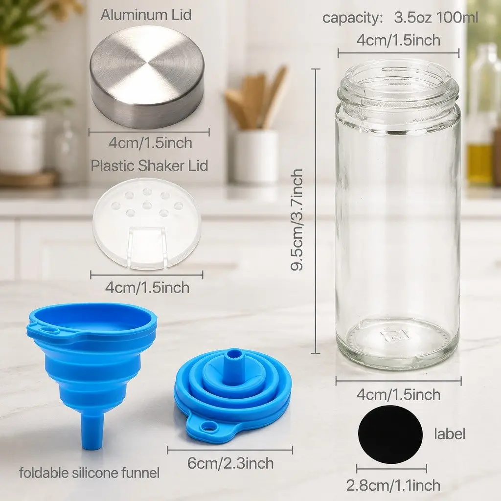 Glass Spice Jars for Kitchen Storage 24 Pack with Shaker Lids Labels and Funnel