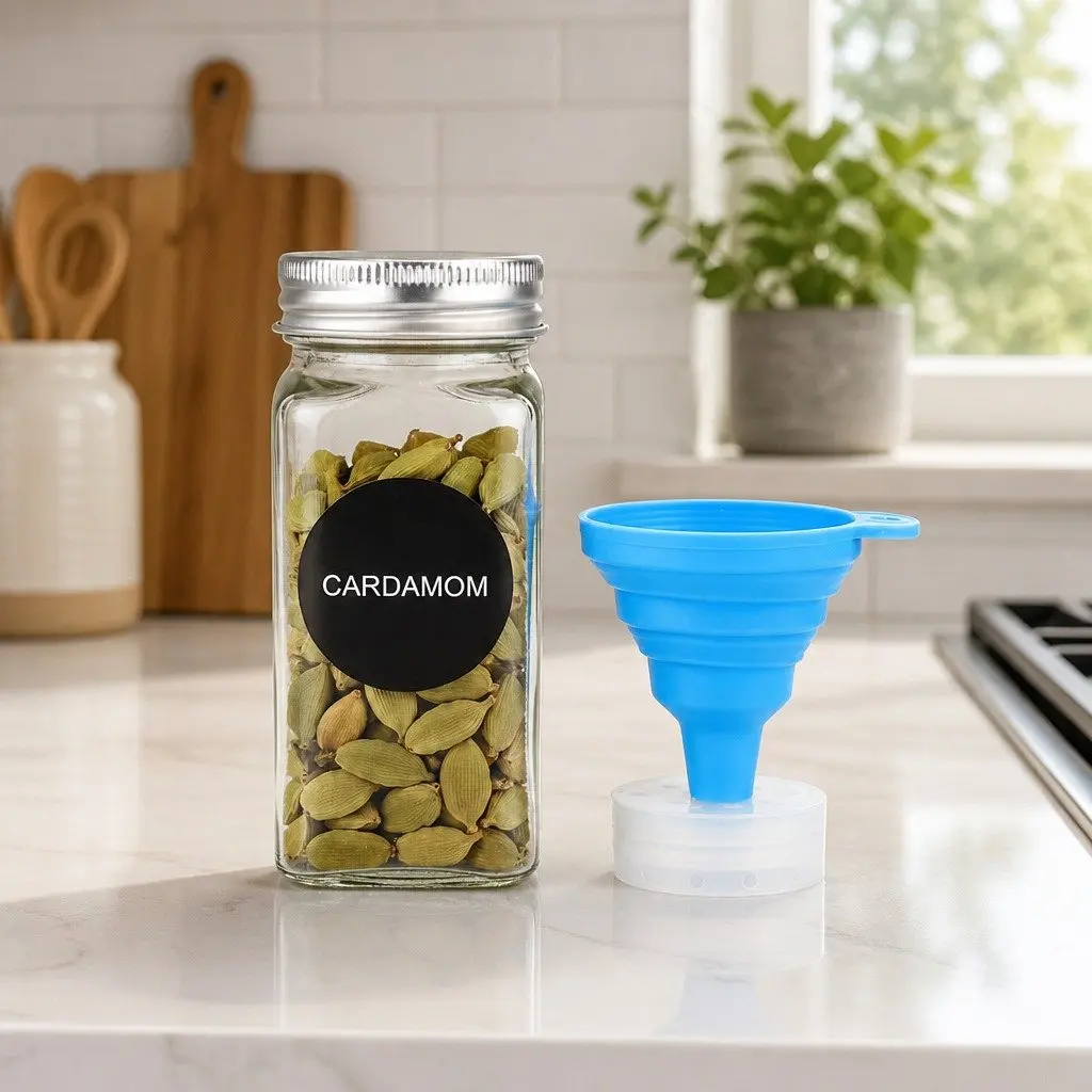 Glass Spice Jars for Kitchen Storage 24 Pack with Shaker Lids Labels and Funnel