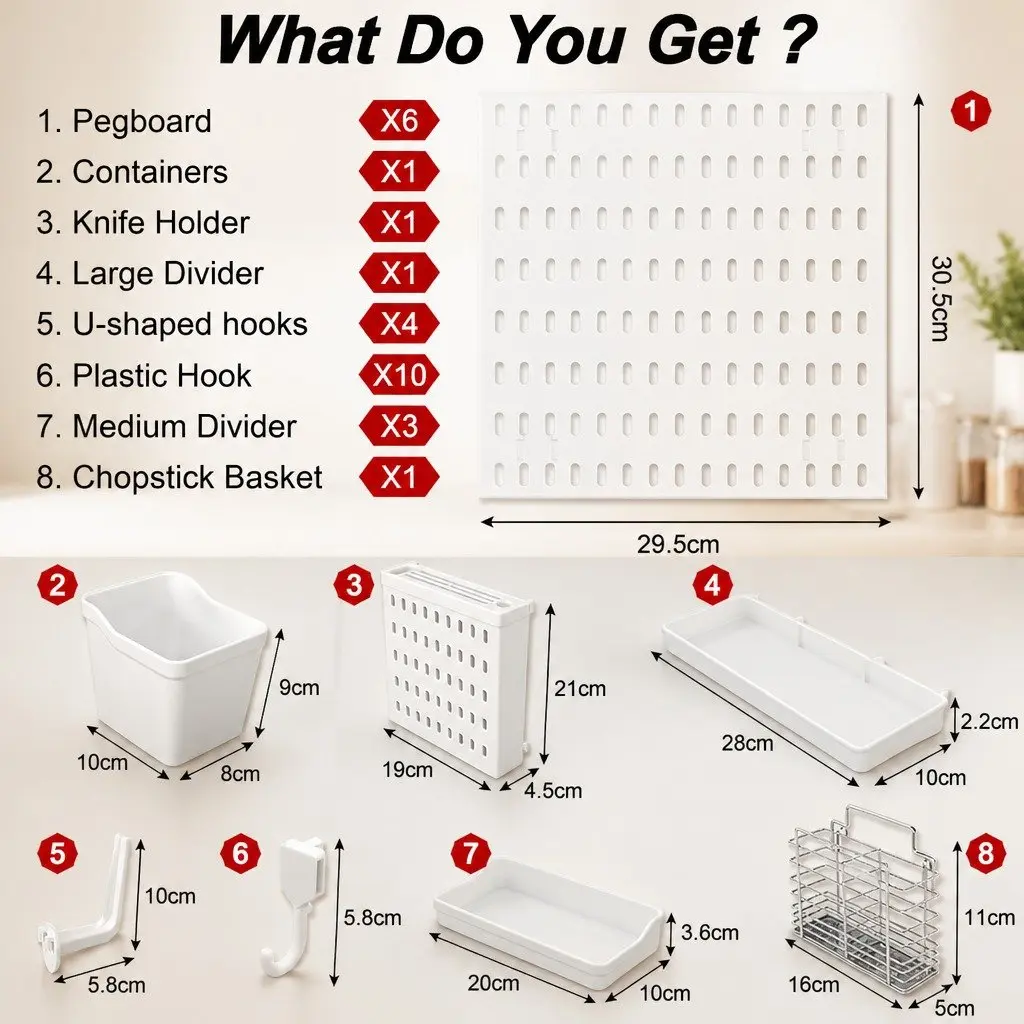 Pegboard Wall Organizer Kit 27pc 6 Modular Pegboards 21 Accessories Storage Set