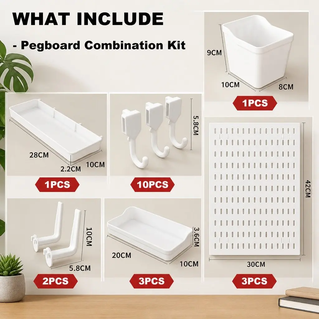 Pegboard Wall Organizer Kit Office Gaming Craft Room 3 Modular Panels 17 Accessories