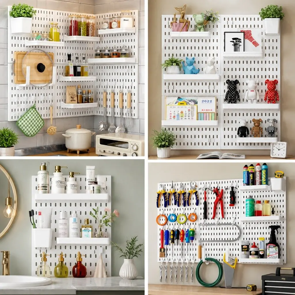 Pegboard Wall Organizer Kit Office Gaming Craft Room 3 Modular Panels 17 Accessories