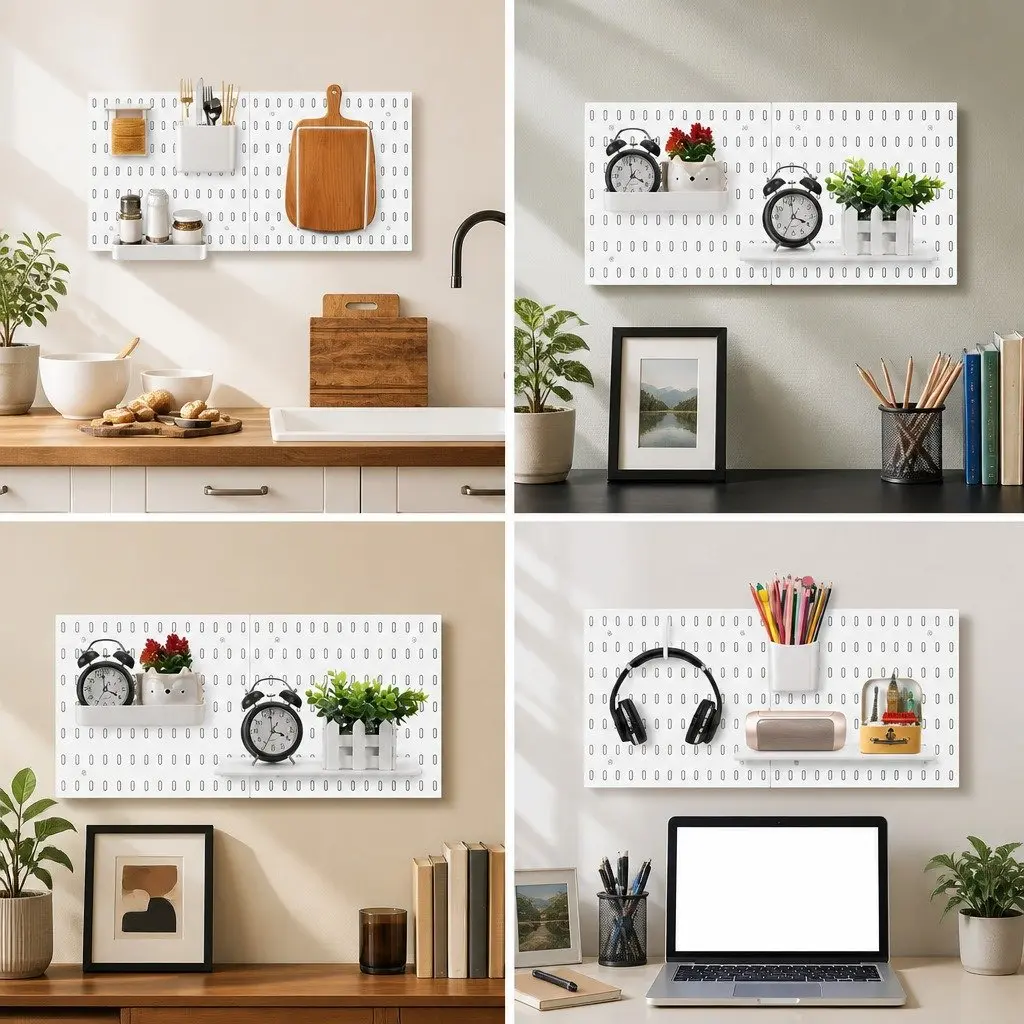 Pegboard Wall Organizer Kit Office Gaming Craft Room 3 Modular Panels 17 Accessories