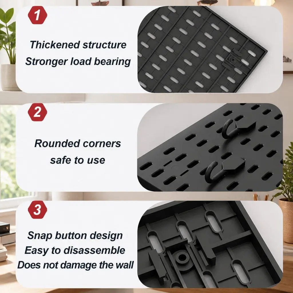 Pegboard Wall Organizer Kit for Gaming Office 3 Modular Black Panels 17 Accessories