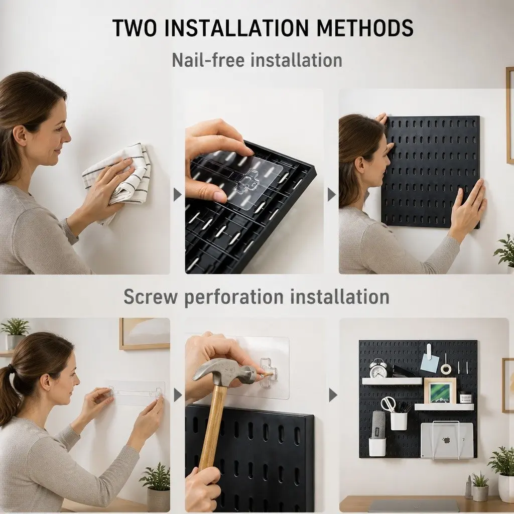 Pegboard Wall Organizer Kit for Gaming Office 3 Modular Black Panels 17 Accessories