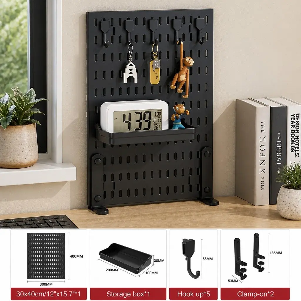 Desk Pegboard Organizer Kit with Hooks Tray Mount Office Gaming Workspace