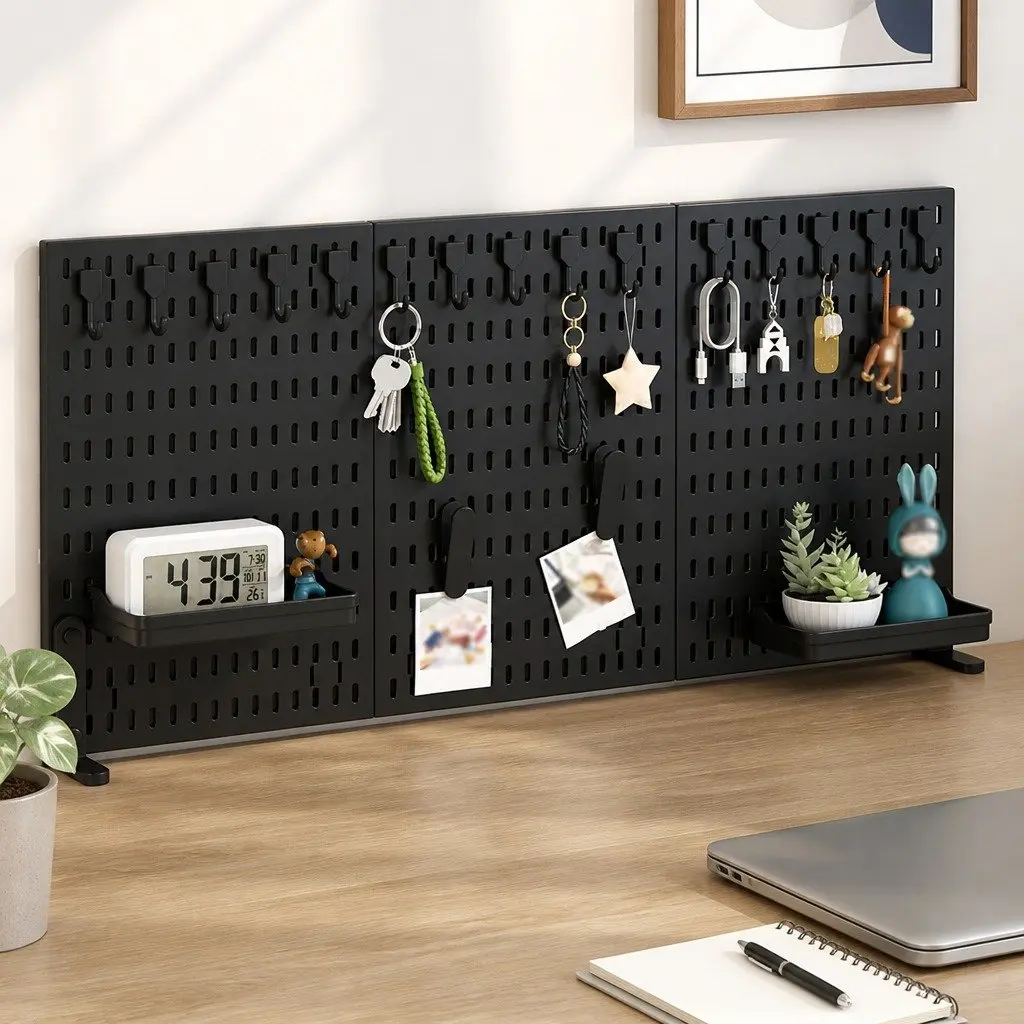 Desk Pegboard Organizer Kit with Hooks Tray Mount Office Gaming Workspace