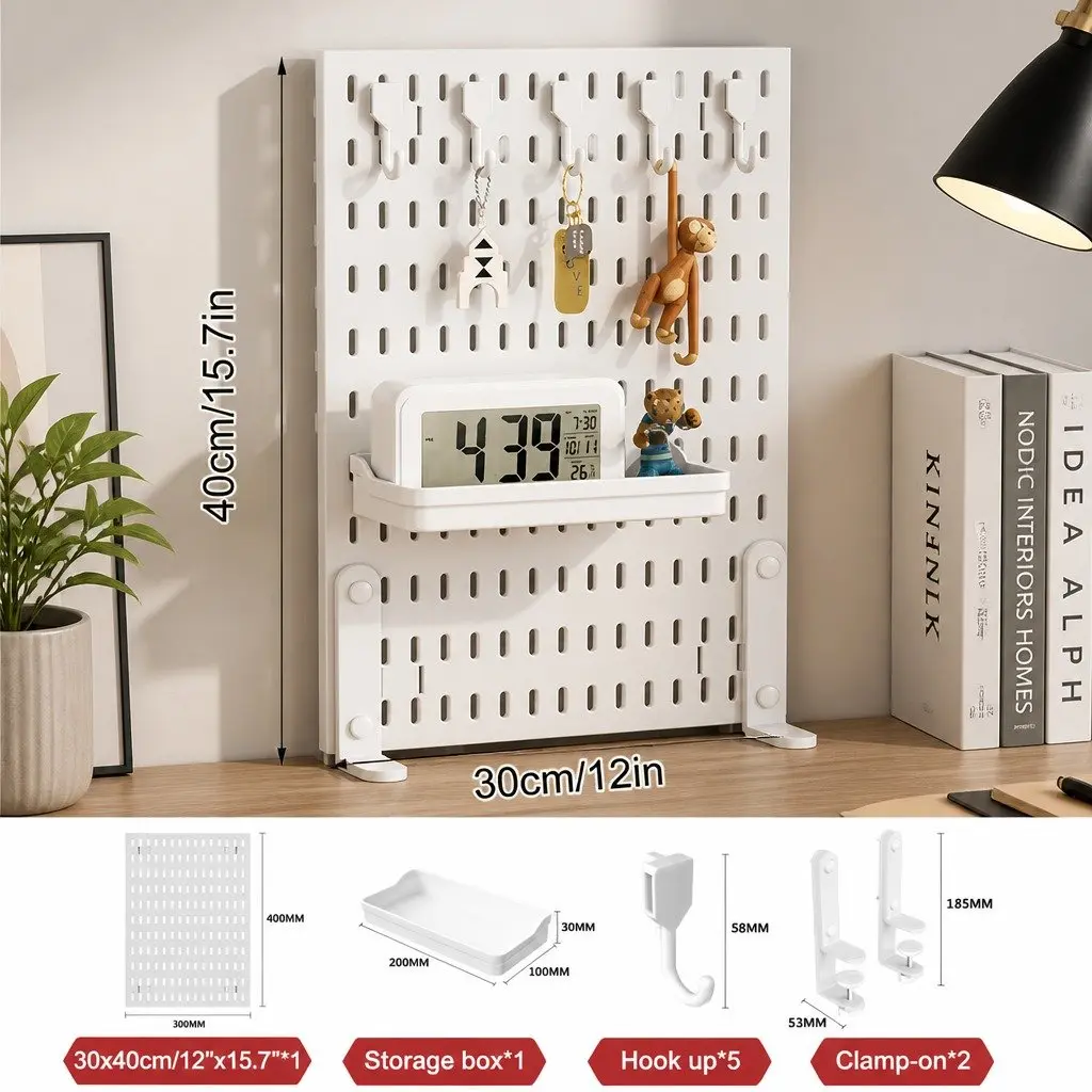 Pegboard Organizer Kit for Office Gaming Workspace White