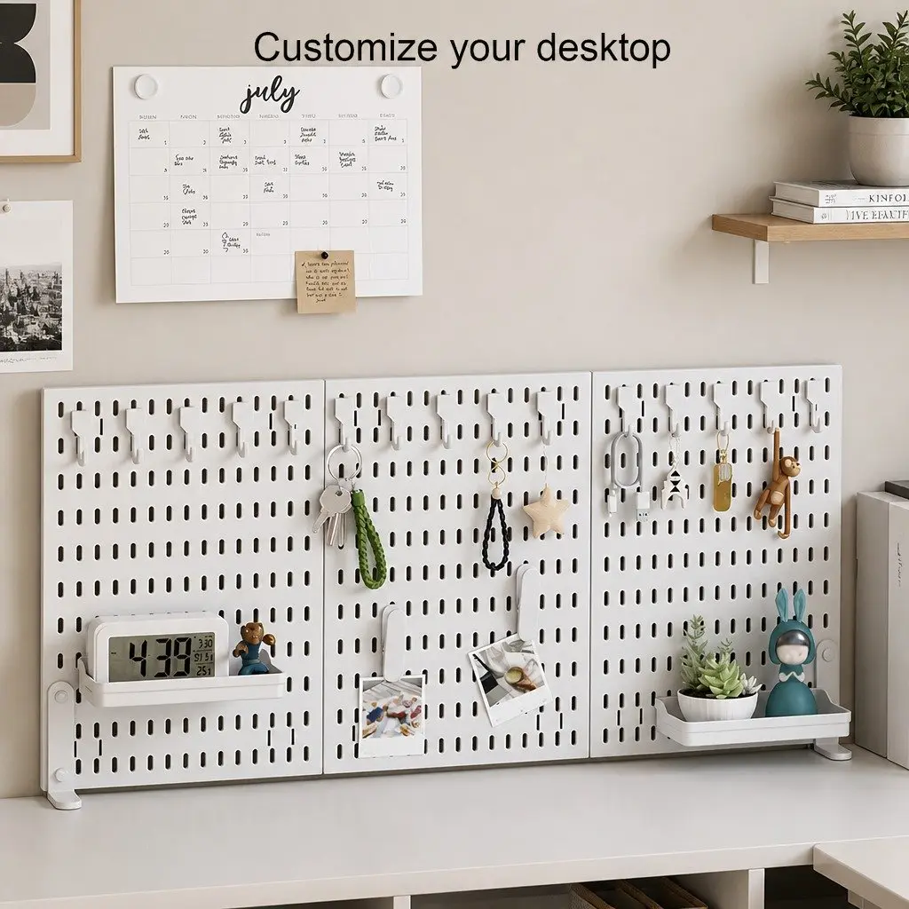 Pegboard Organizer Kit for Office Gaming Workspace White