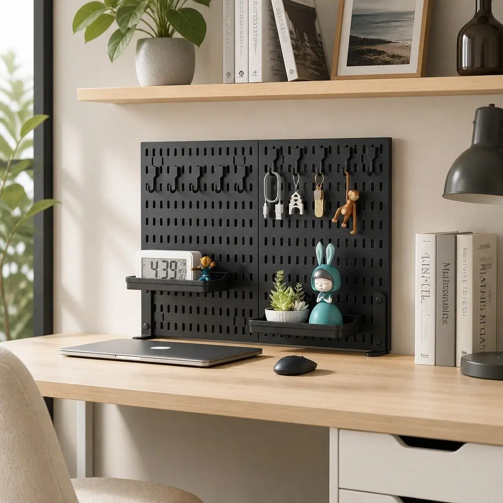 Desk Pegboard Organizer Kit 2 Pack with Hooks Tray Mount Office Gaming Workspace