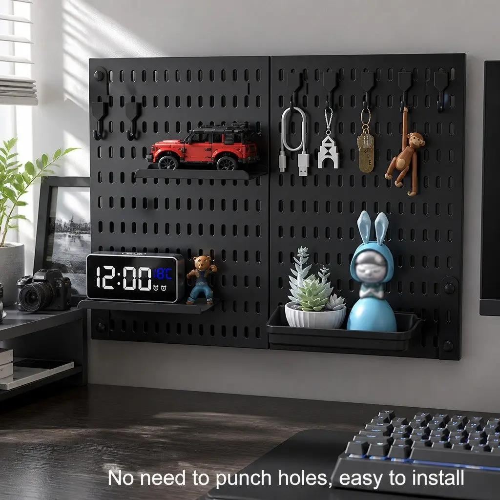 Desk Pegboard Organizer Kit 2 Pack with Hooks Tray Mount Office Gaming Workspace