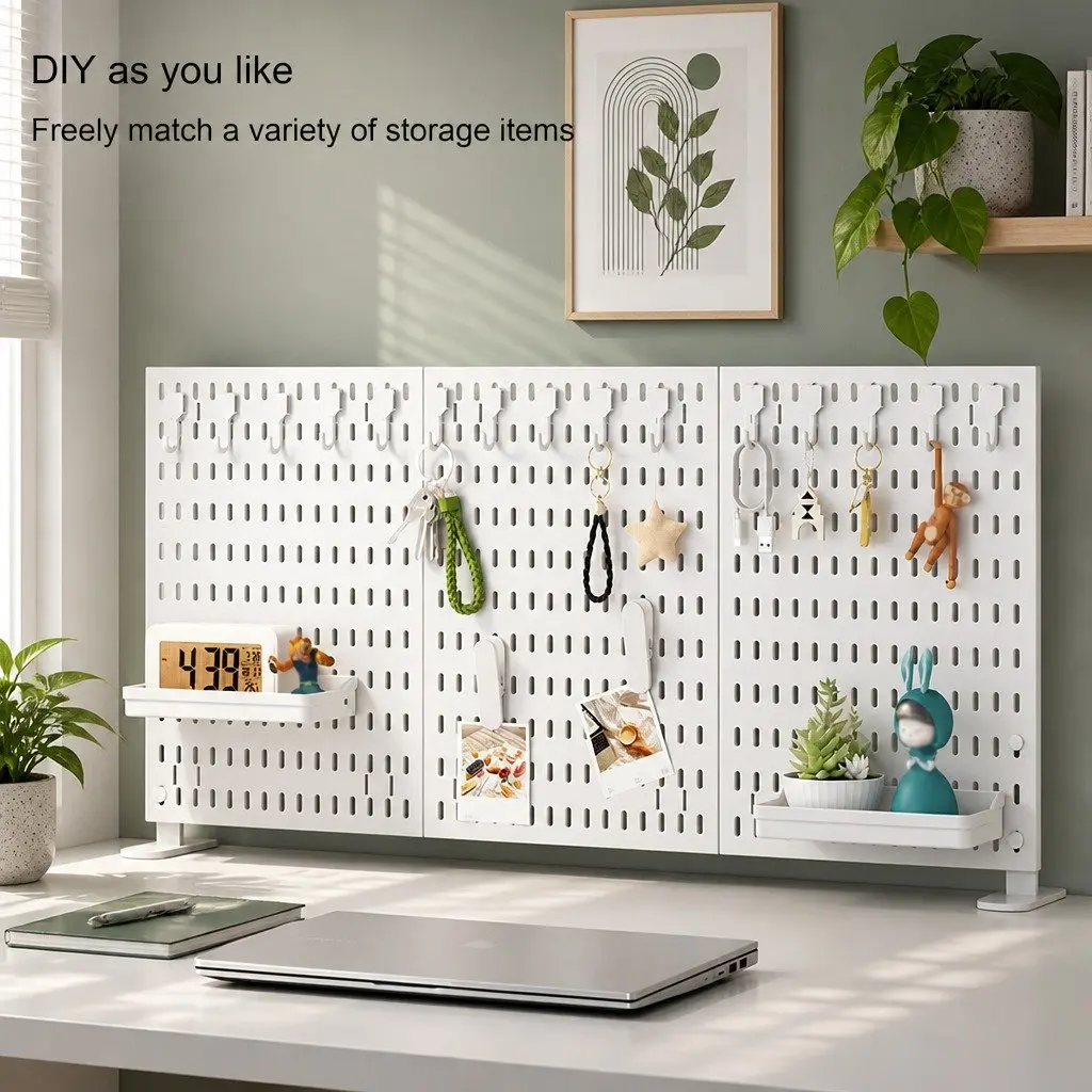 Desk Pegboard Organizer Kit 2 Pack with Hooks Tray Mount Office Gaming Workspace