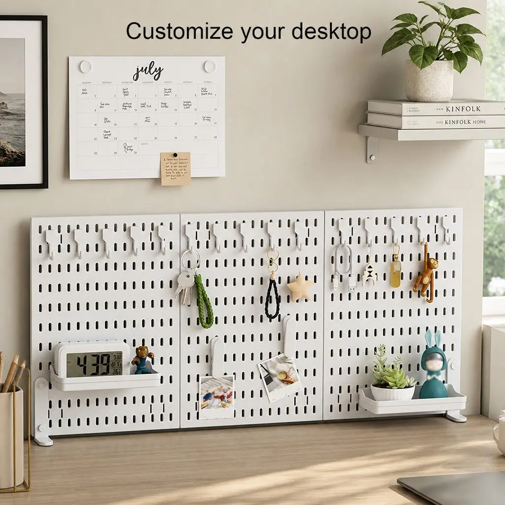 Desk Pegboard Organizer Kit 2 Pack with Hooks Tray Mount Office Gaming Workspace