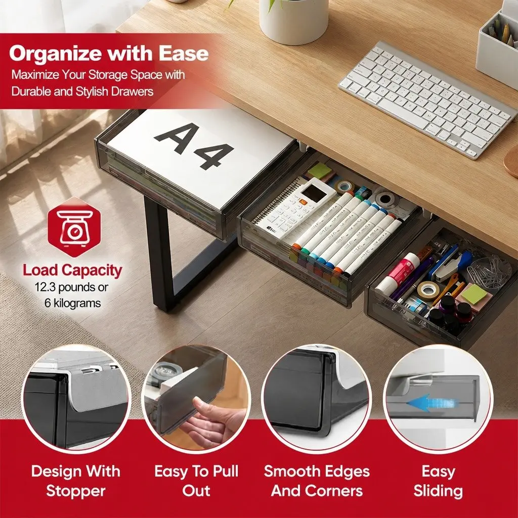 Under Desk Storage Drawers 3-Pack Hidden Pull-Out Organizer for Office & Home