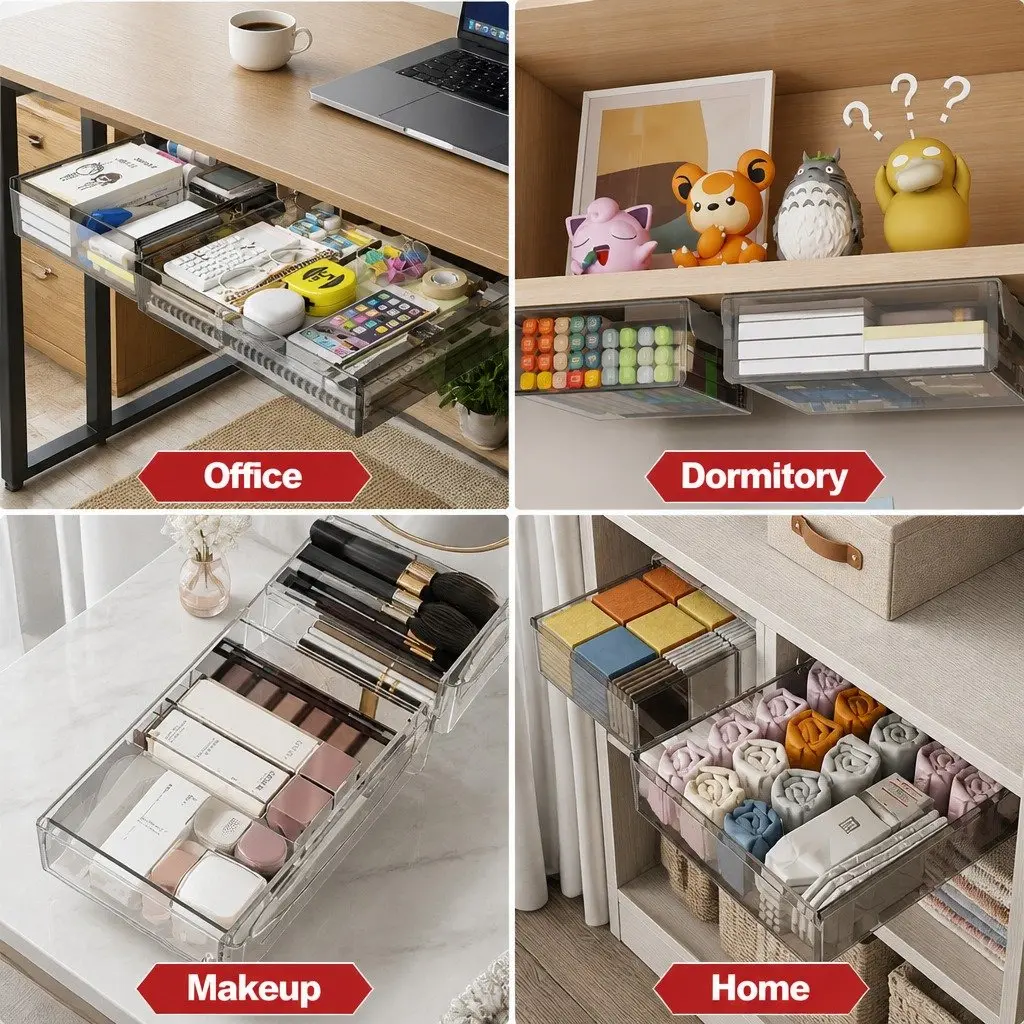 Under Desk Storage Drawers 3-Pack Hidden Pull-Out Organizer for Office & Home