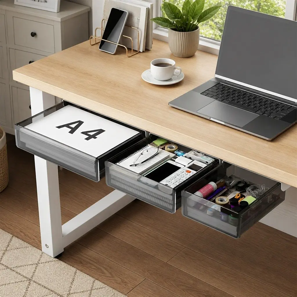 Under Desk Storage Drawers 3-Pack Hidden Pull-Out Organizer for Office & Home
