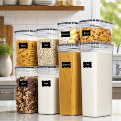 8 Piece Airtight Food Storage Containers Set with Lids Labels Kitchen Pantry