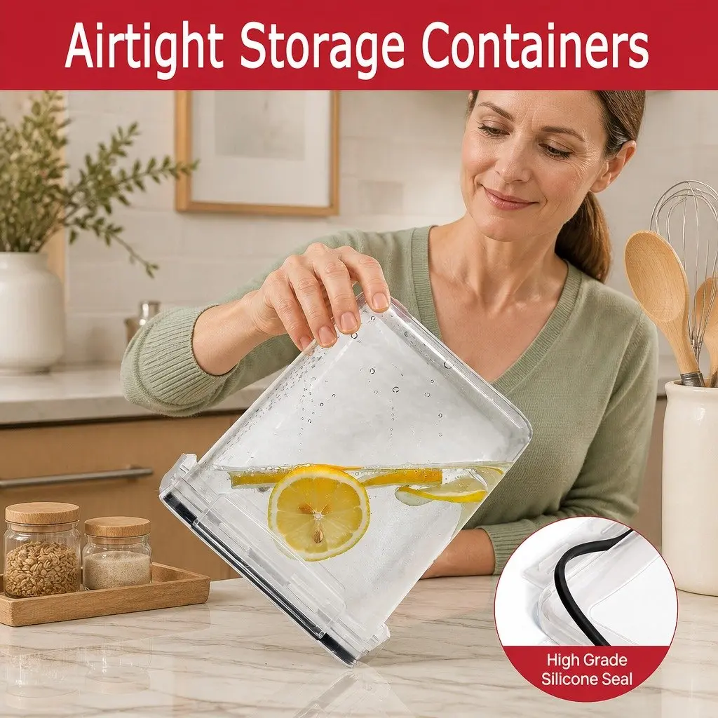 8 Piece Airtight Food Storage Containers Set for Kitchen Pantry Size Variety