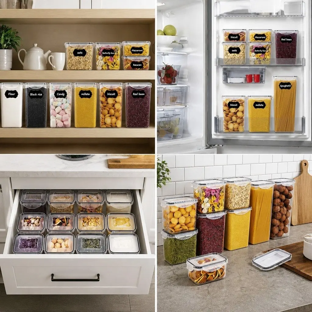 8 Piece Airtight Food Storage Containers Set for Kitchen Pantry Size Variety