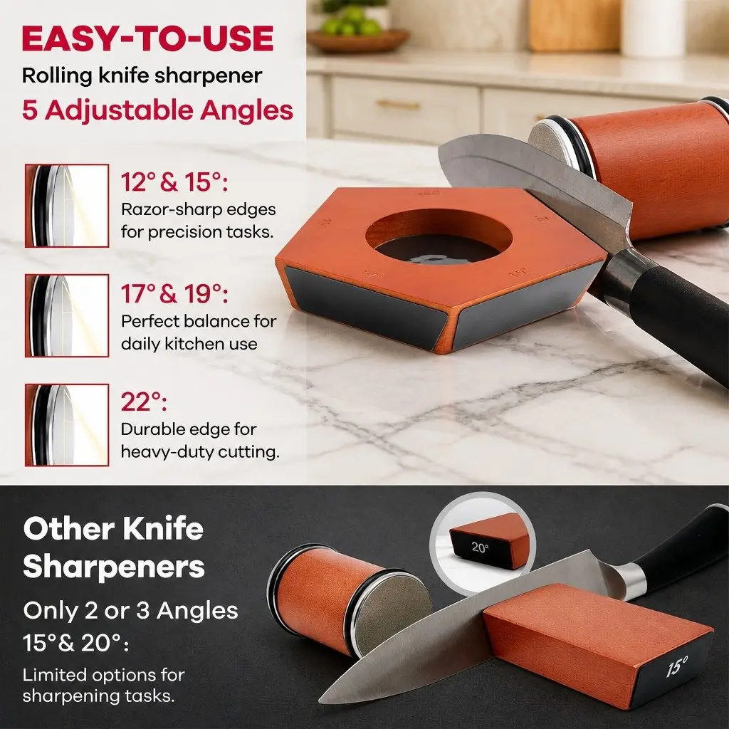 Precision Rolling Knife Sharpener with 5 Adjustable Angles