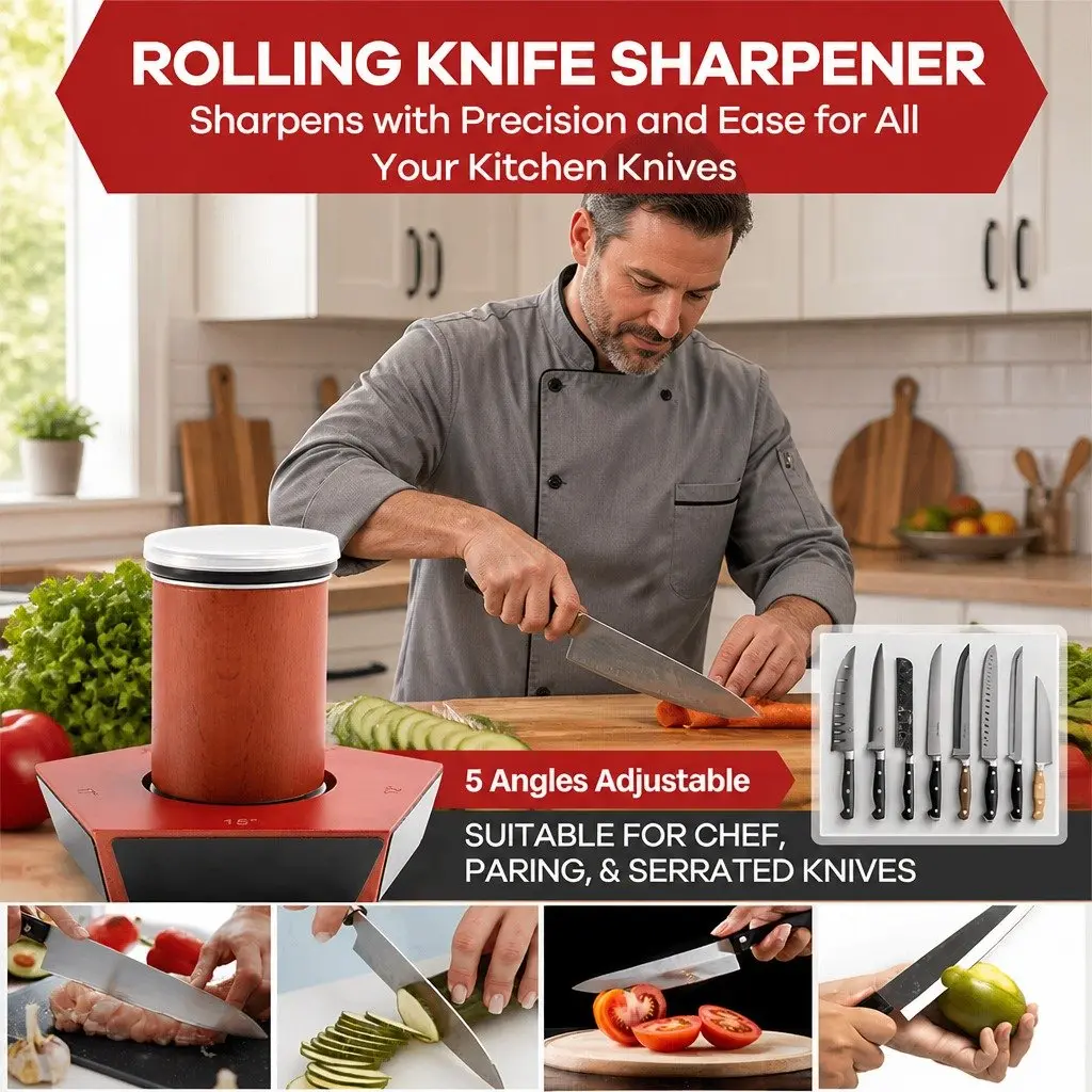 Precision Rolling Knife Sharpener with 5 Adjustable Angles