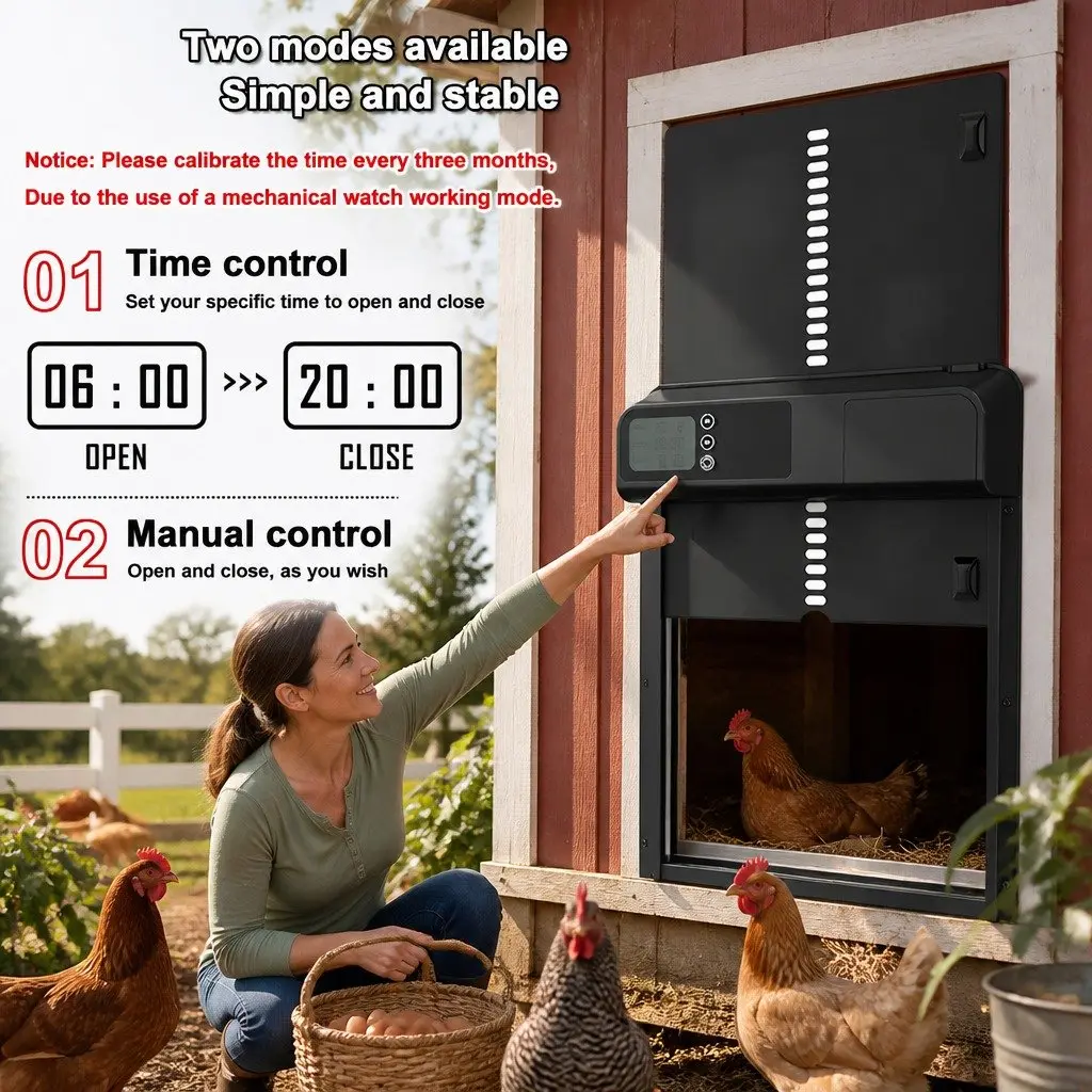 Automatic Chicken Coop Door with Smart Timer LCD Screen Anti-Pinch Safety