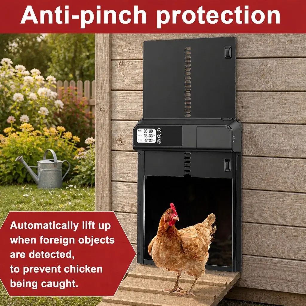 Automatic Chicken Coop Door with Smart Timer LCD Screen Anti-Pinch Safety
