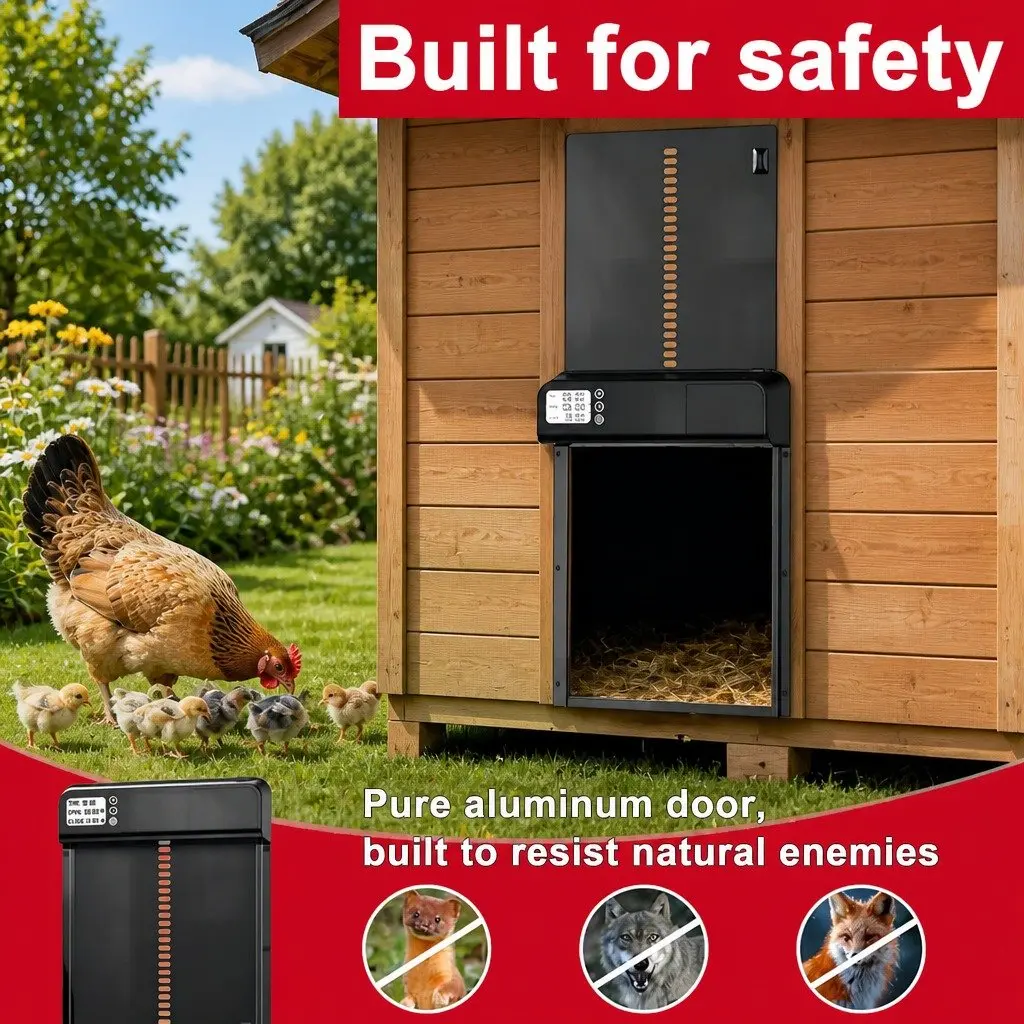 Automatic Chicken Coop Door with Smart Timer LCD Screen Anti-Pinch Safety