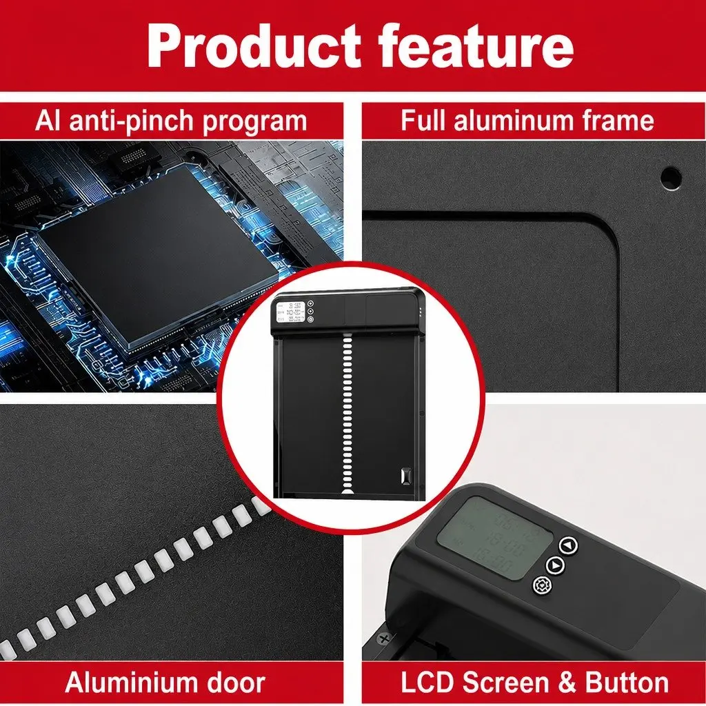 Automatic Chicken Coop Door with Smart Timer LCD Screen Anti-Pinch Safety