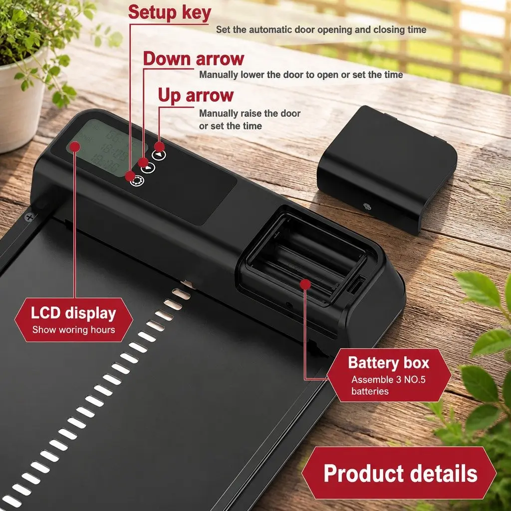 Automatic Chicken Coop Door with Smart Timer LCD Screen Anti-Pinch Safety