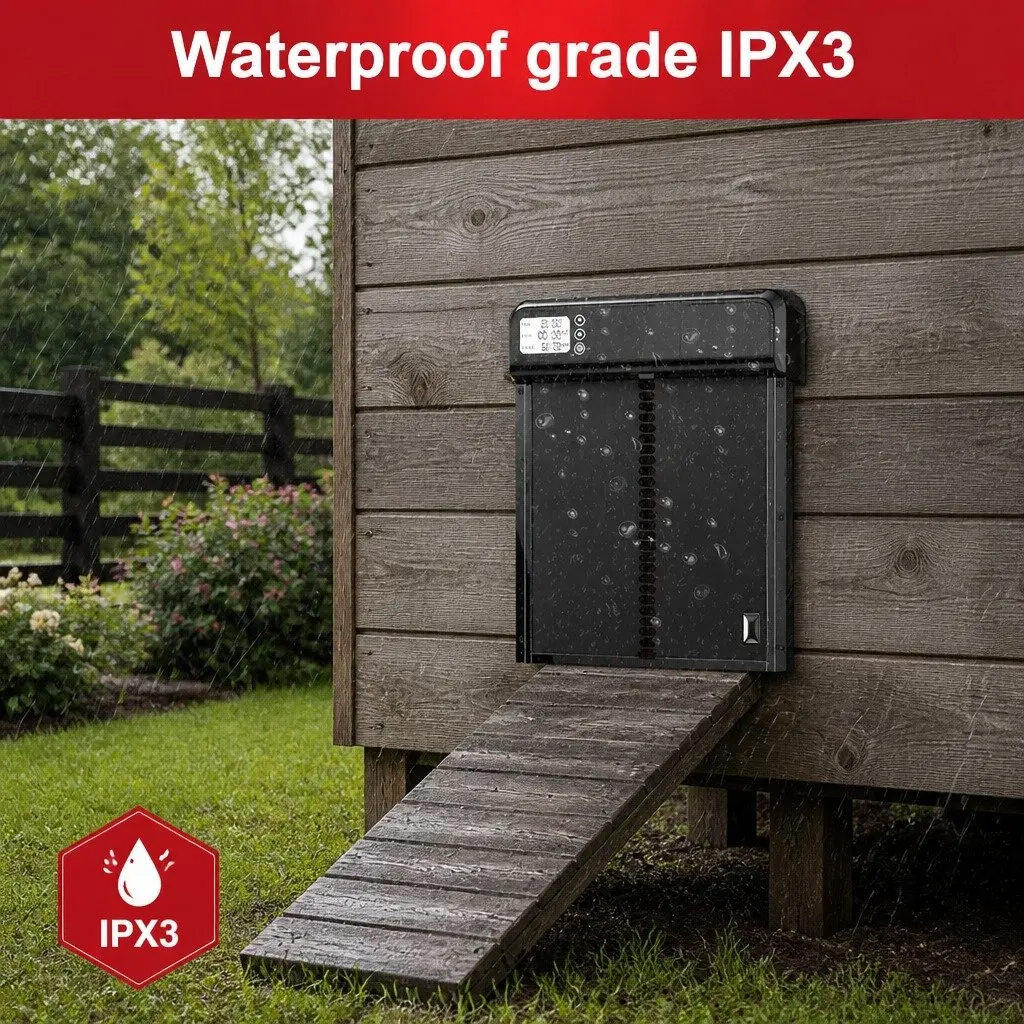 Automatic Chicken Coop Door with Smart Timer LCD Screen Anti-Pinch Safety
