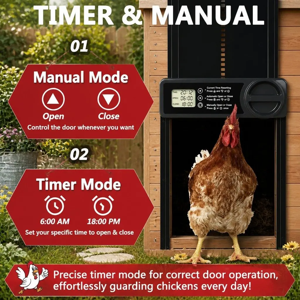 Automatic Chicken Coop Door Opener with LCD Timer Control Anti-Pinch Safety