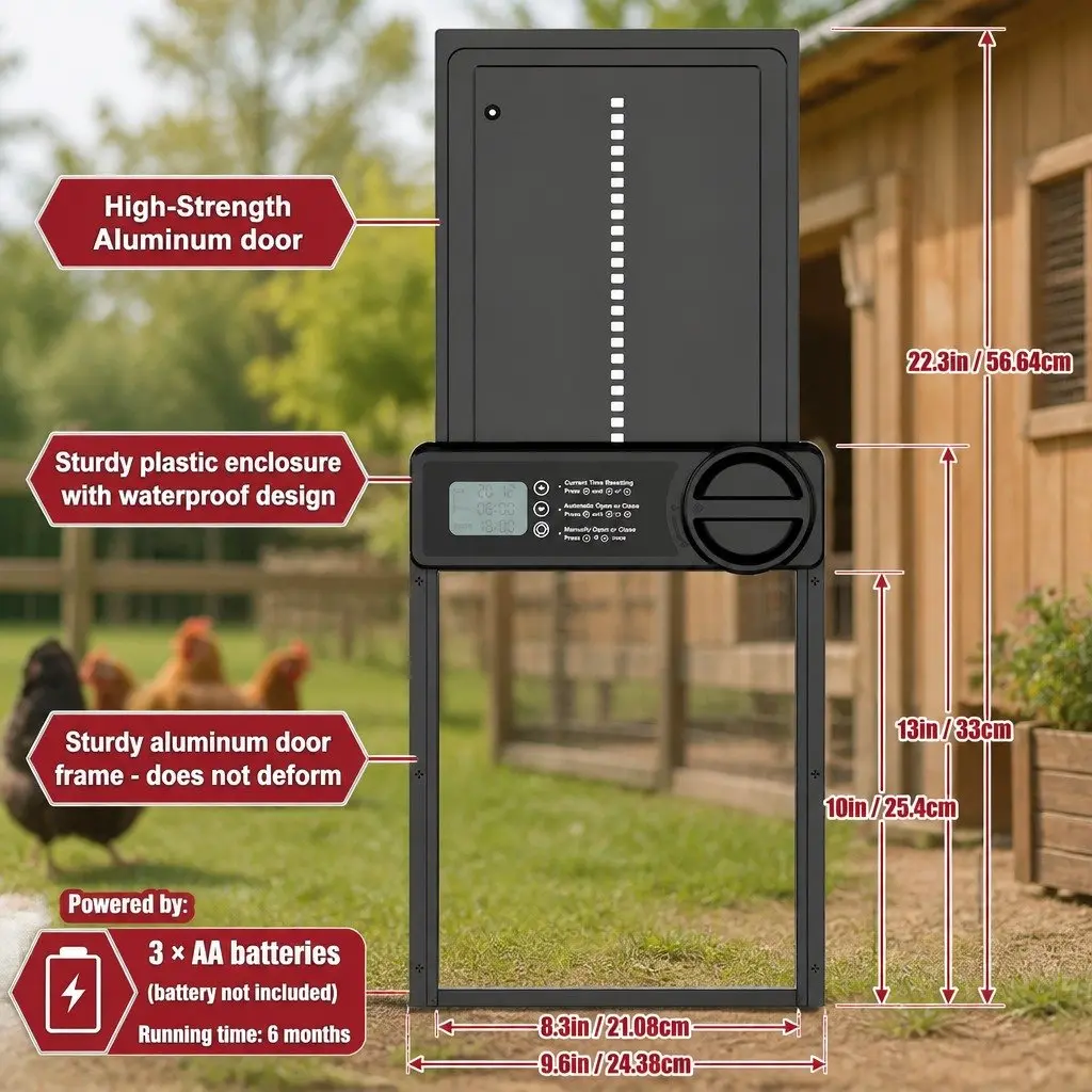 Automatic Chicken Coop Door Opener with LCD Timer Control Anti-Pinch Safety