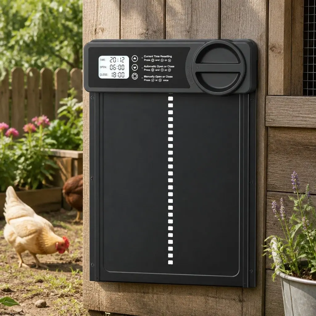 Automatic Chicken Coop Door Opener with LCD Timer Control Anti-Pinch Safety