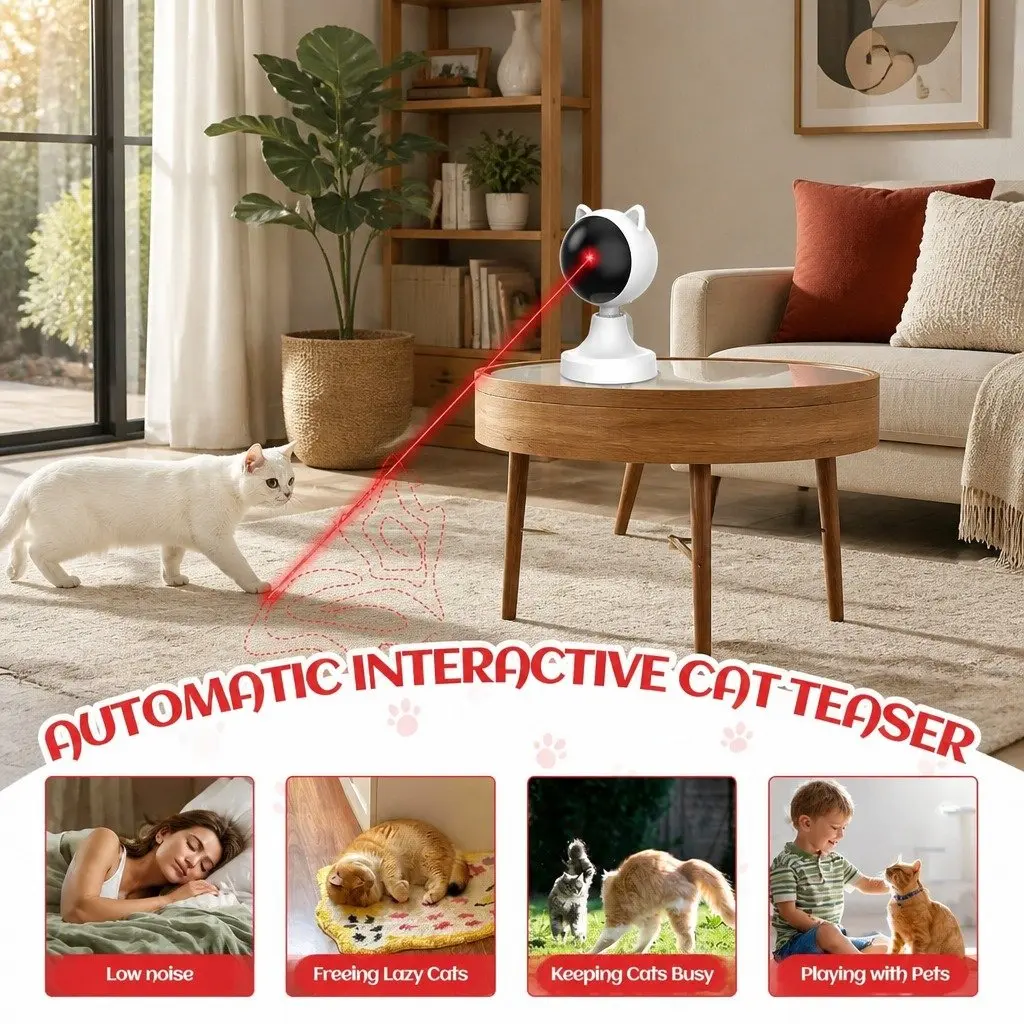 Cat Interactive Laser Toy USB Rechargeable Adjustable Angle 2 Speed Modes
