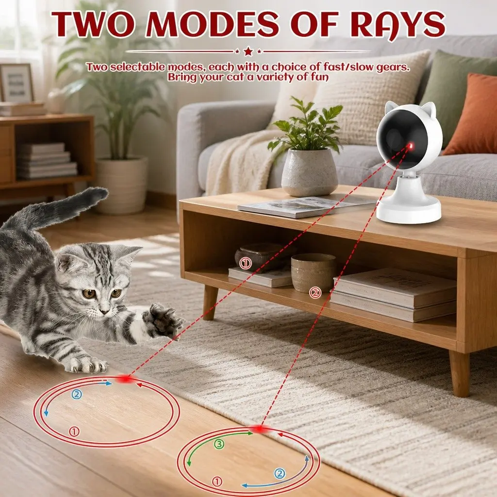 Cat Interactive Laser Toy USB Rechargeable Adjustable Angle 2 Speed Modes