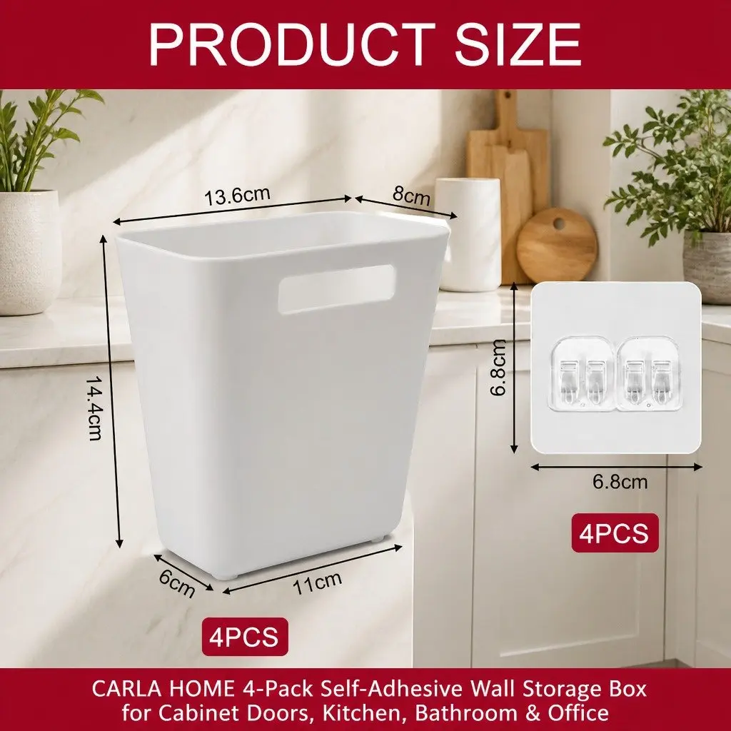 4-Pack Self-Adhesive Wall Storage Box Cabinet Door Kitchen Bathroom Office