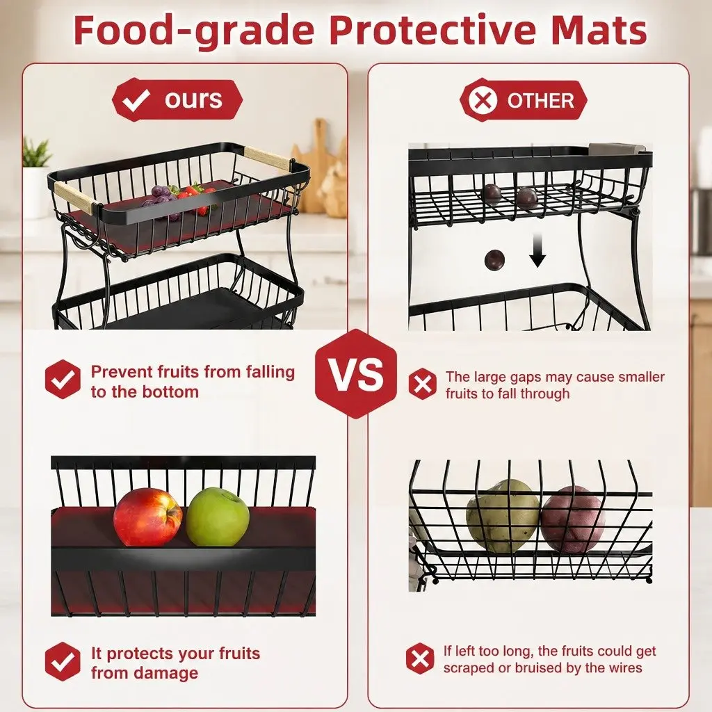 2-Tier Metal Fruit Basket Kitchen Counter Storage Organizer 37 x 24 x 22 cm