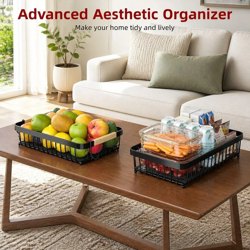 2-Tier Metal Fruit Basket Kitchen Counter Storage Organizer 37 x 24 x 22 cm