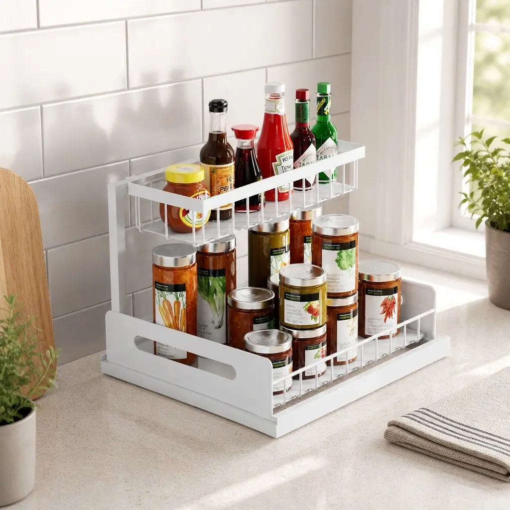 Under Sink Organiser 2 Tier Sliding Drawers Kitchen Bathroom Cabinet Storage