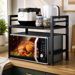 2-Tier Microwave Oven Rack Adjustable Metal Kitchen Shelf Stand Countertop