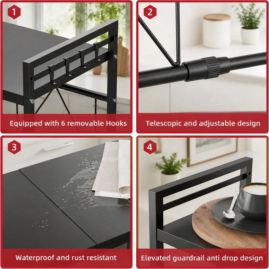 2-Tier Microwave Oven Rack Adjustable Metal Kitchen Shelf Stand Countertop