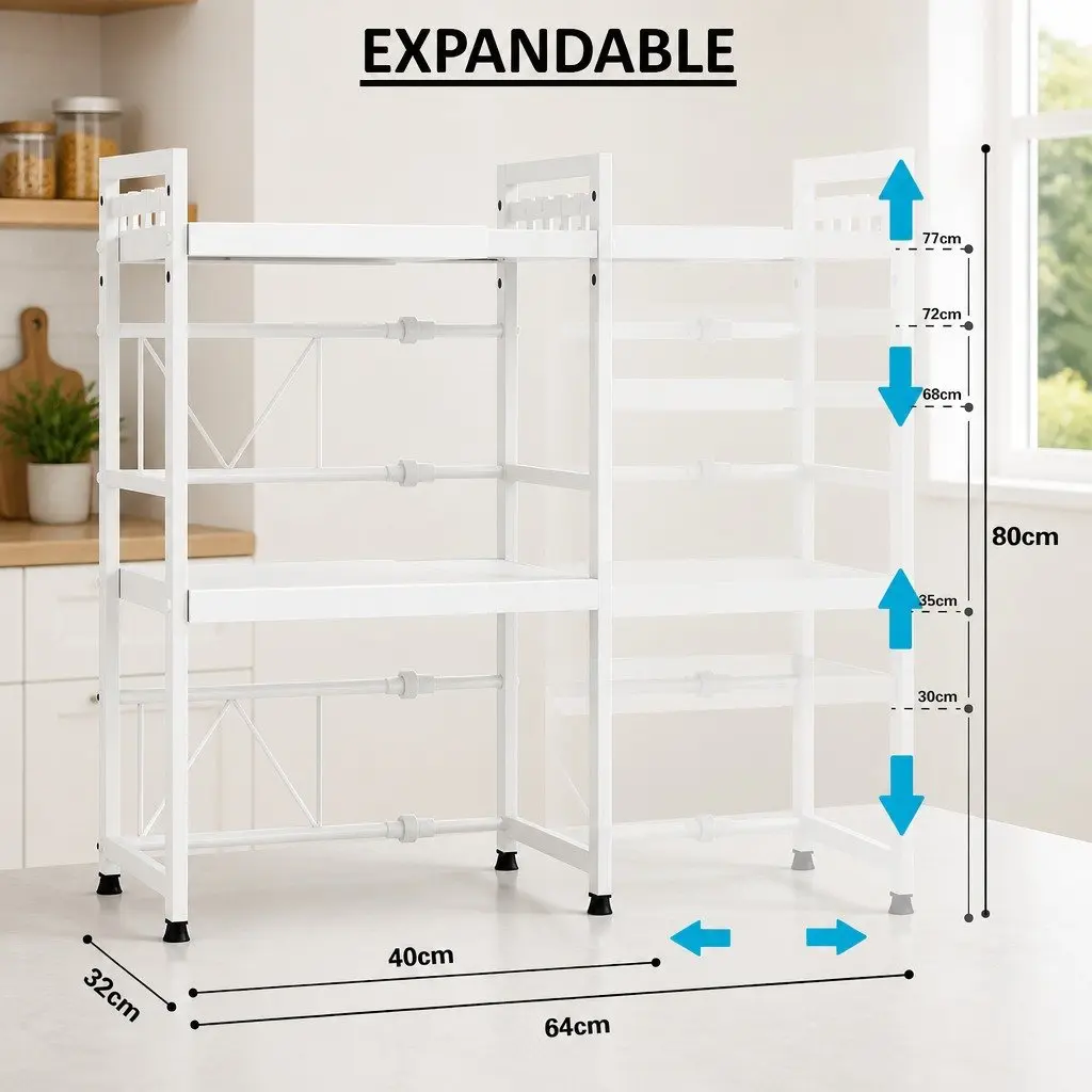 3 Tier Kitchen Shelf Stand for Microwave Oven Adjustable Metal Countertop Rack