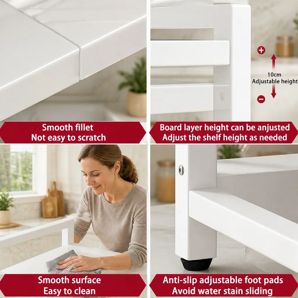 3 Tier Kitchen Shelf Stand for Microwave Oven Adjustable Metal Countertop Rack