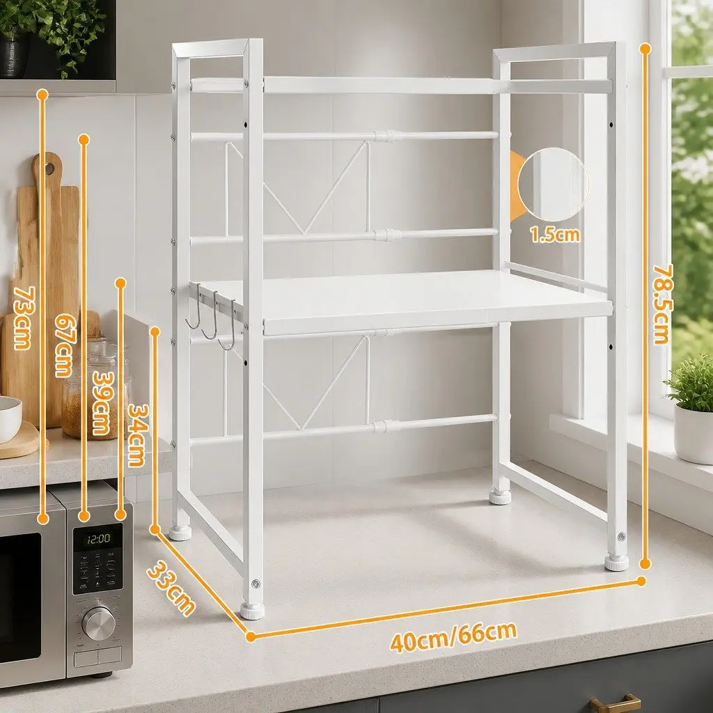 3 Tier Kitchen Shelf Stand for Microwave Oven Adjustable Metal Countertop Rack
